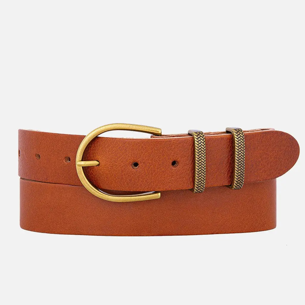 Pieta Gold Buckle Brown Full Grain Leather Belt Women