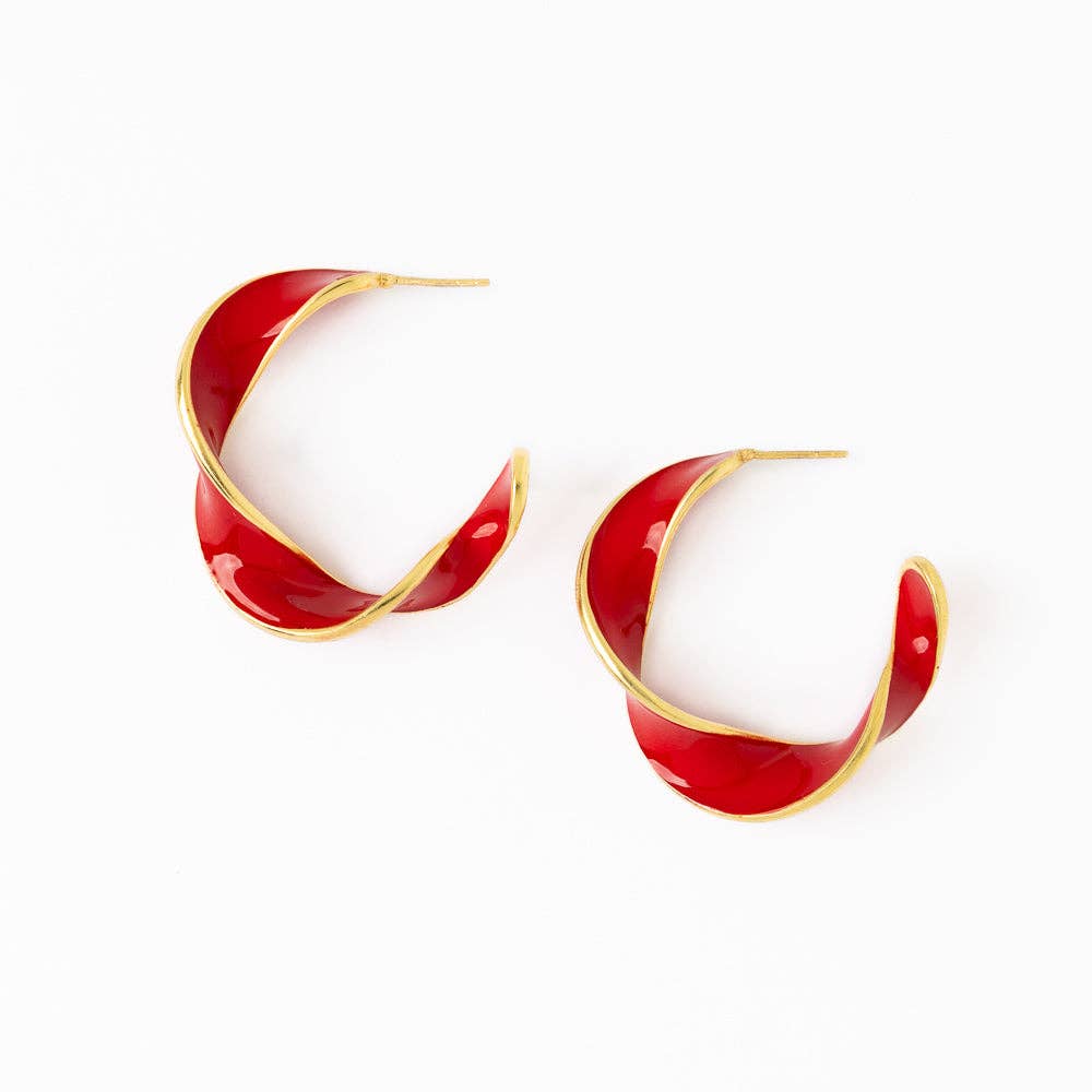 Vanessa Twisted Enamel Hoop Red