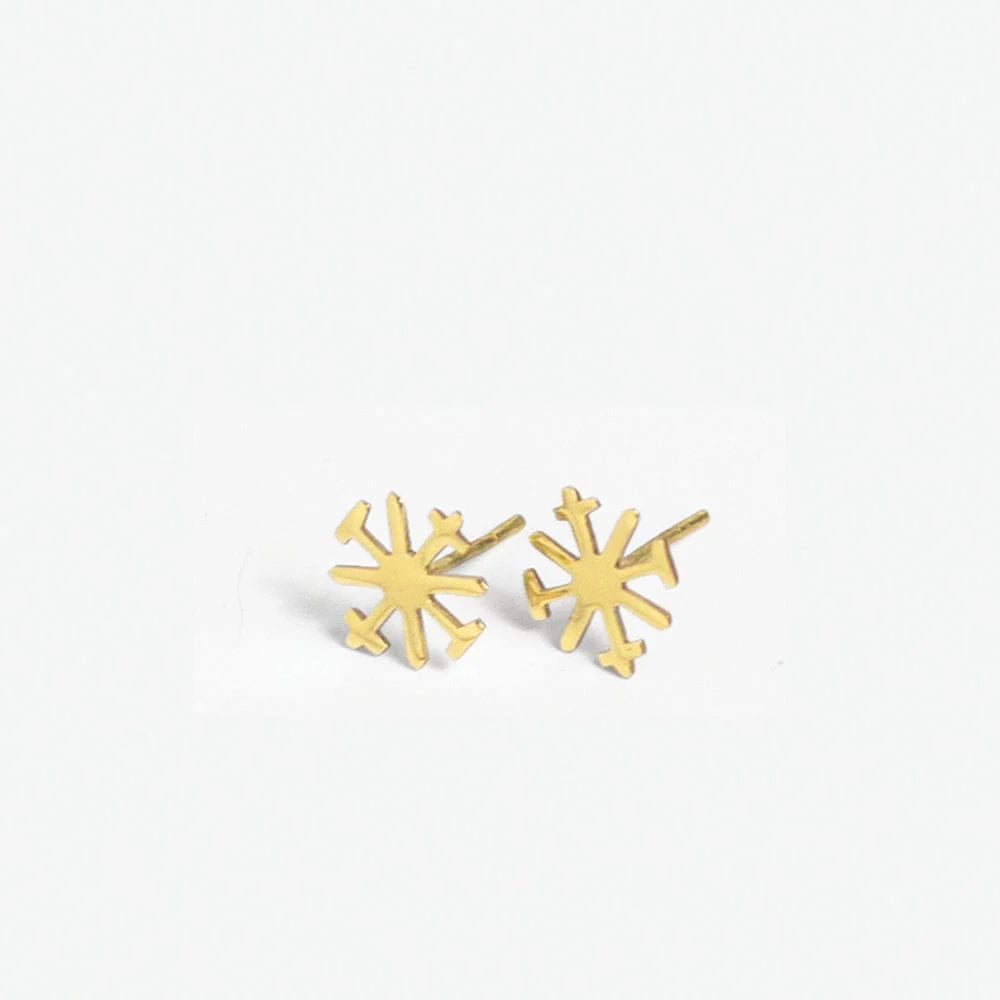 Alice Brass Snowflake Post Earrings 18k Gold