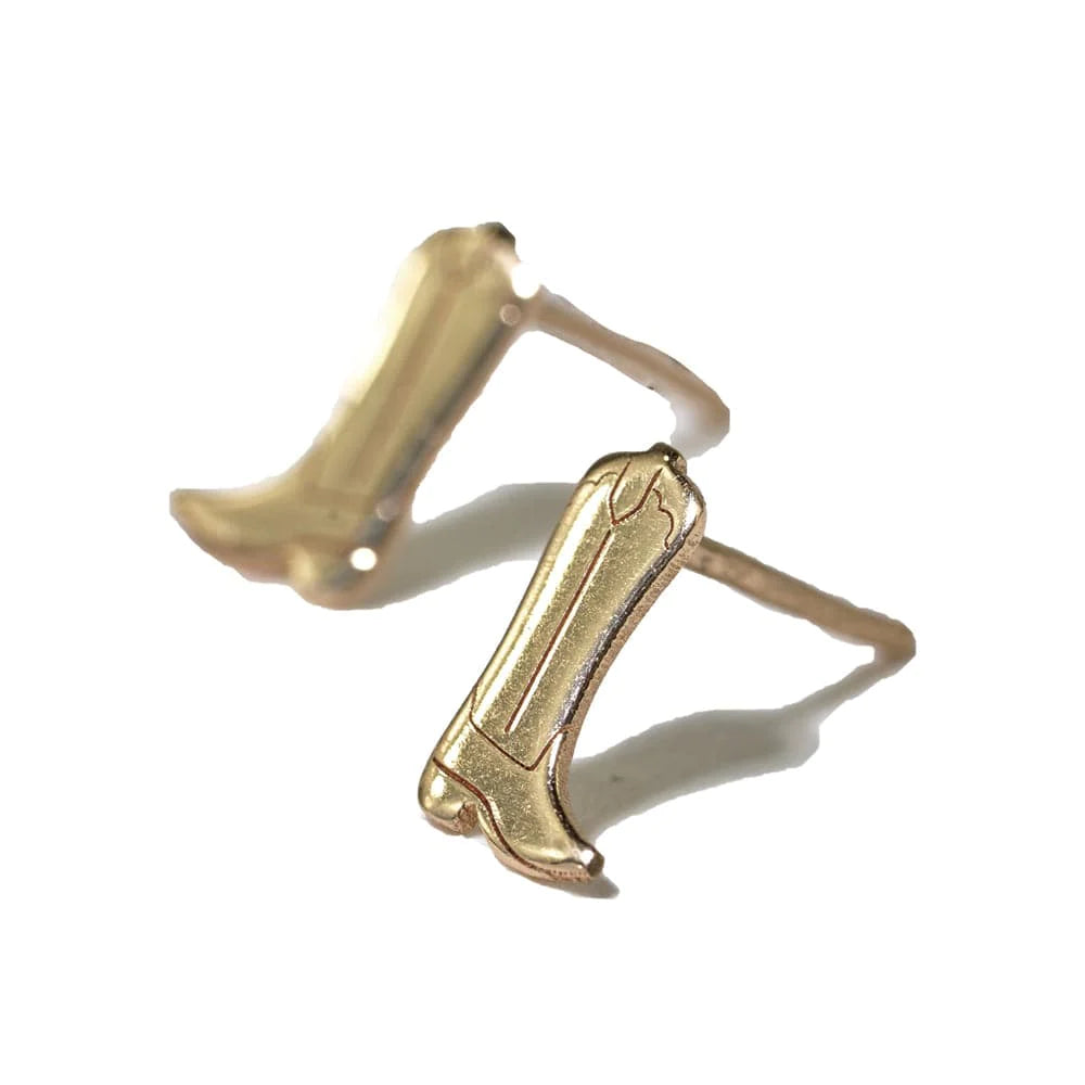 Alice Cowboy Boot Brass Post Earrings