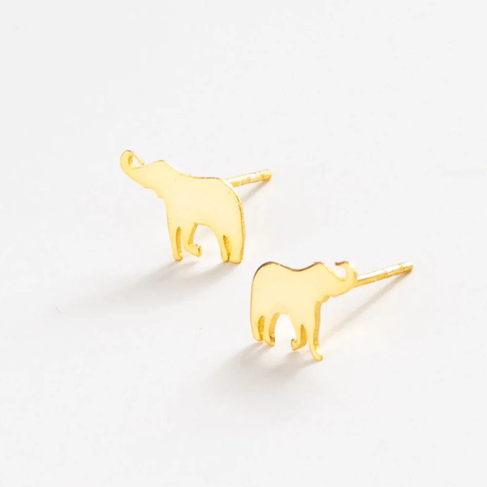 Alice Elephant Brass Post Earrings