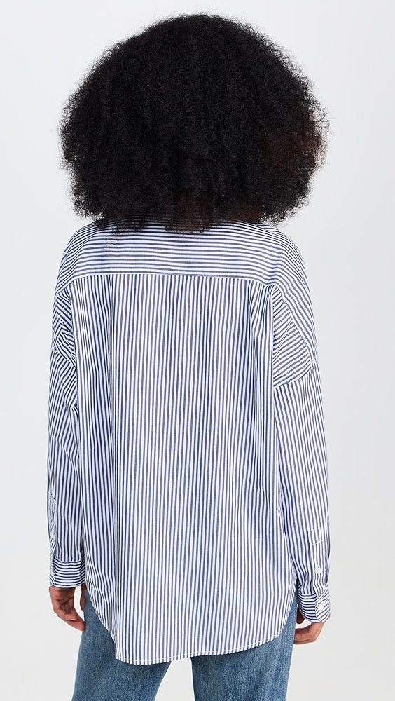 Jo Shirt in Striped Paper Poplin - Navy/White
