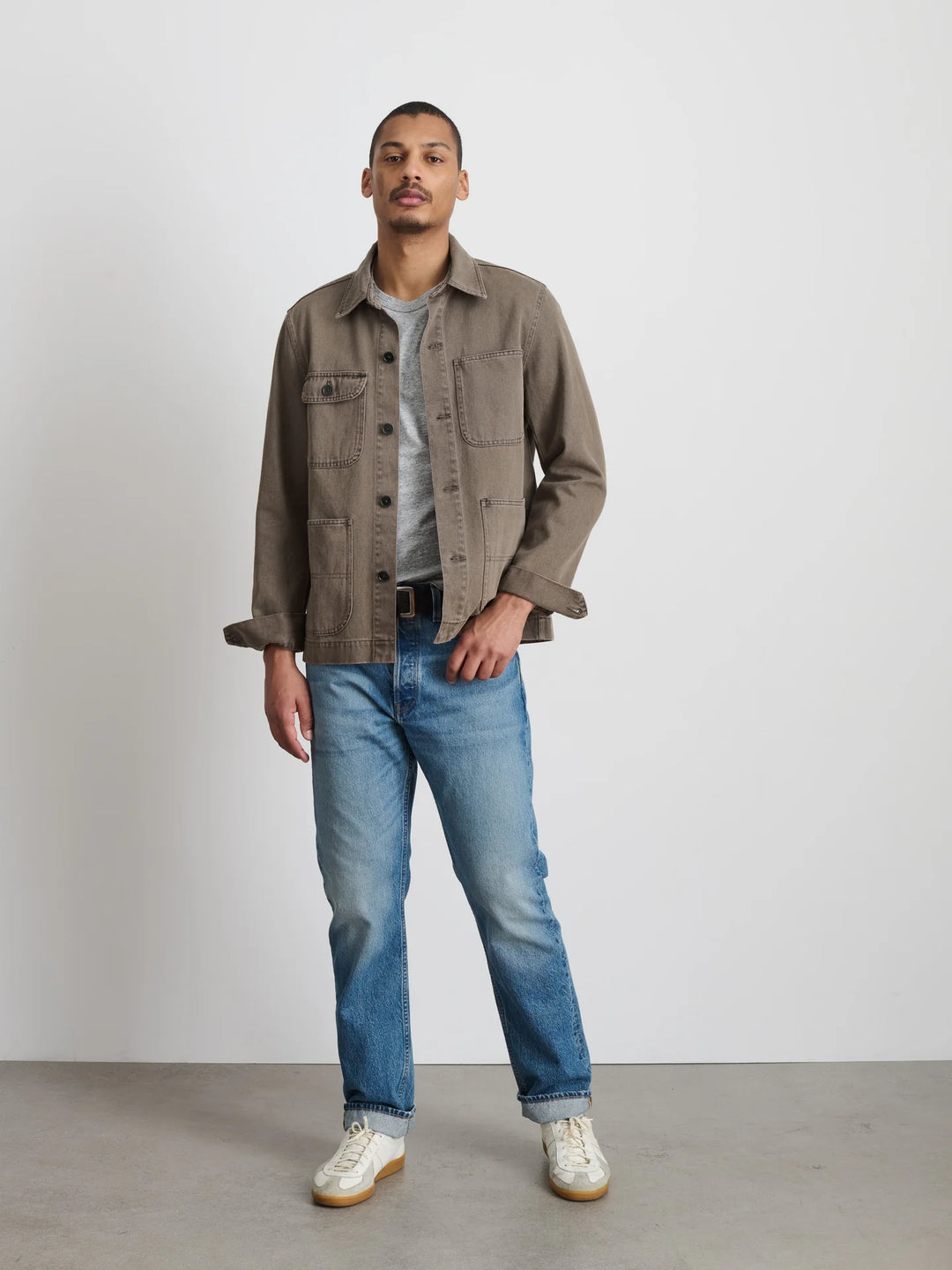 Garment Dyed Work Jacket in Recycled Denim - Thyme
