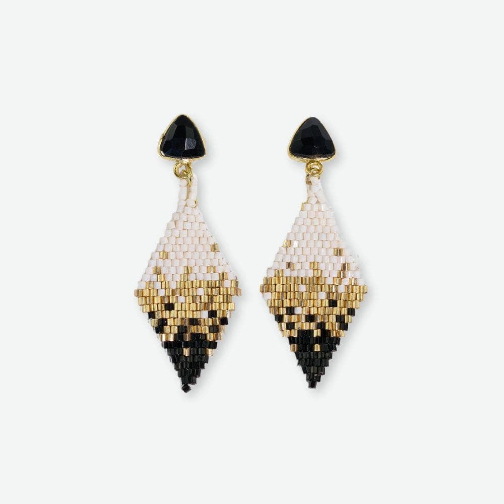 Sky Small Diamond Drop with Semi-Precious Stone Post Earrings Black