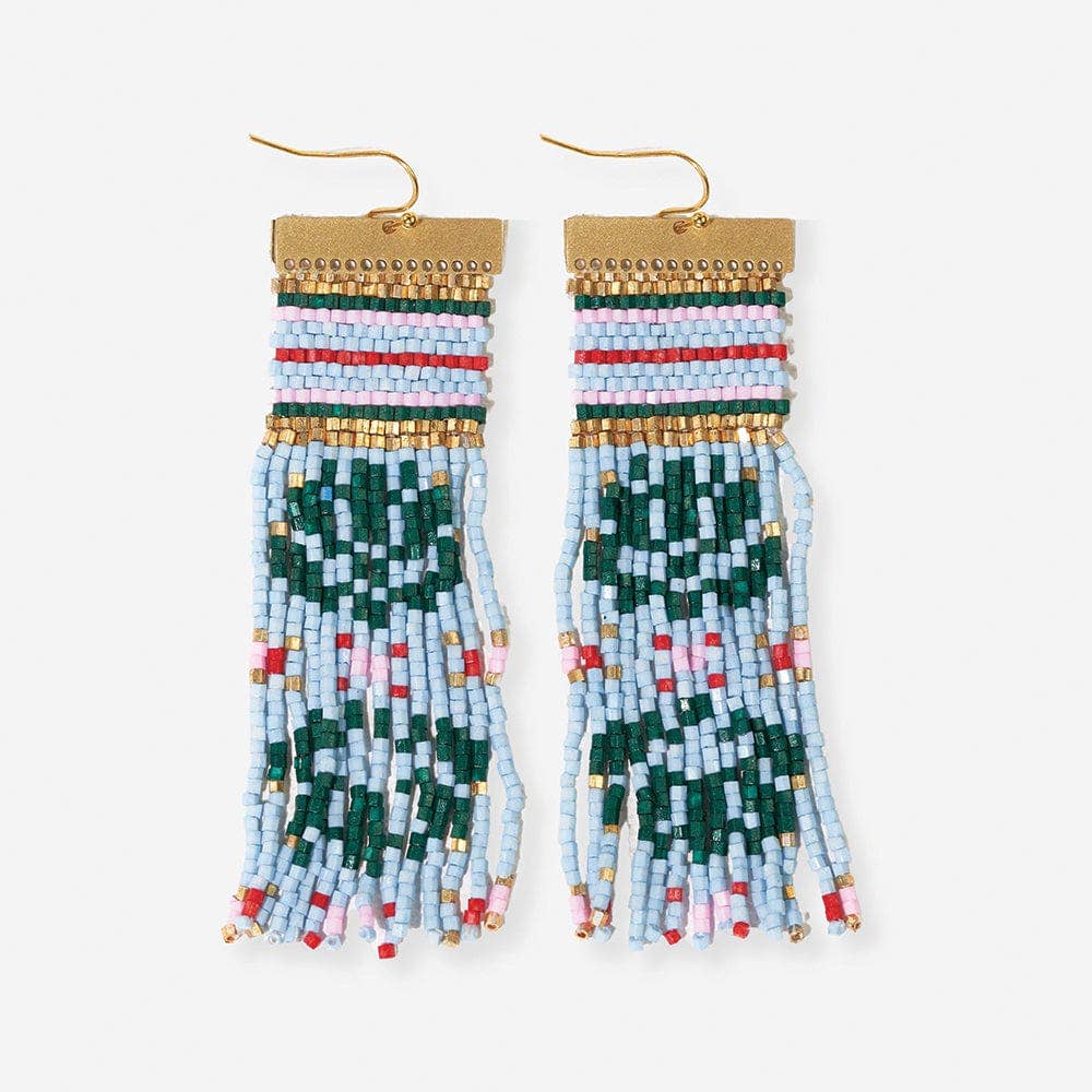 Lauren Nordic Holiday Beaded Fringe Earring Blue