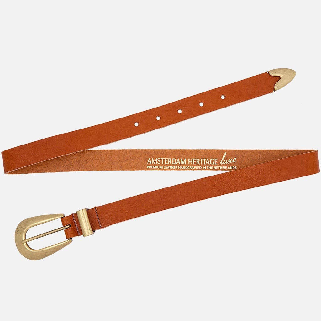 Adrie Skinny Belt w/Horseshoe Buckle - Cognac