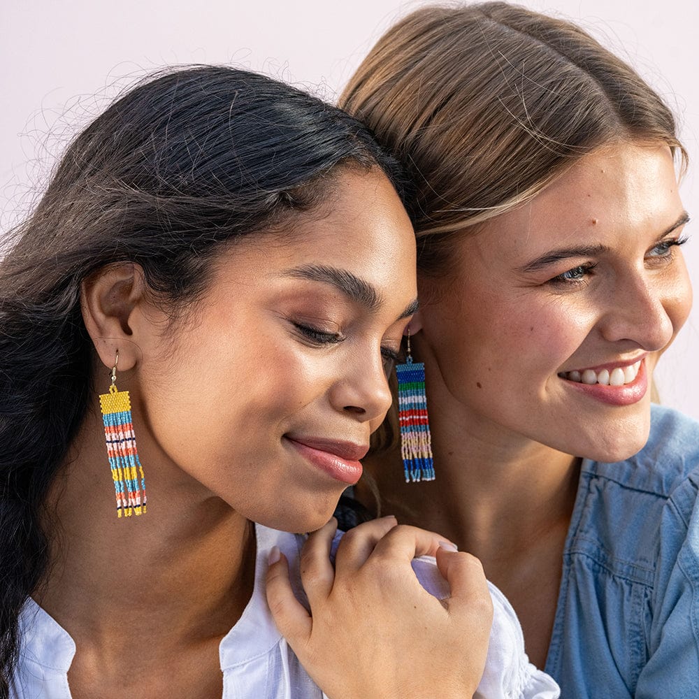 Billie Mixed Horizontal Stripes Beaded Fringe Earrings St. Tropez