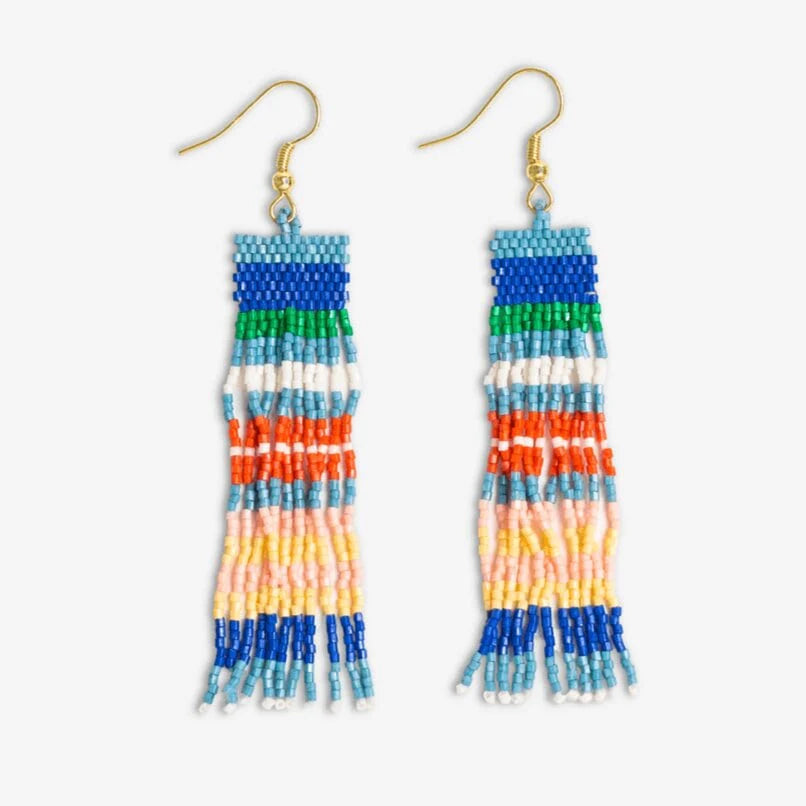 Billie Mixed Horizontal Stripes Beaded Fringe Earrings St. Tropez