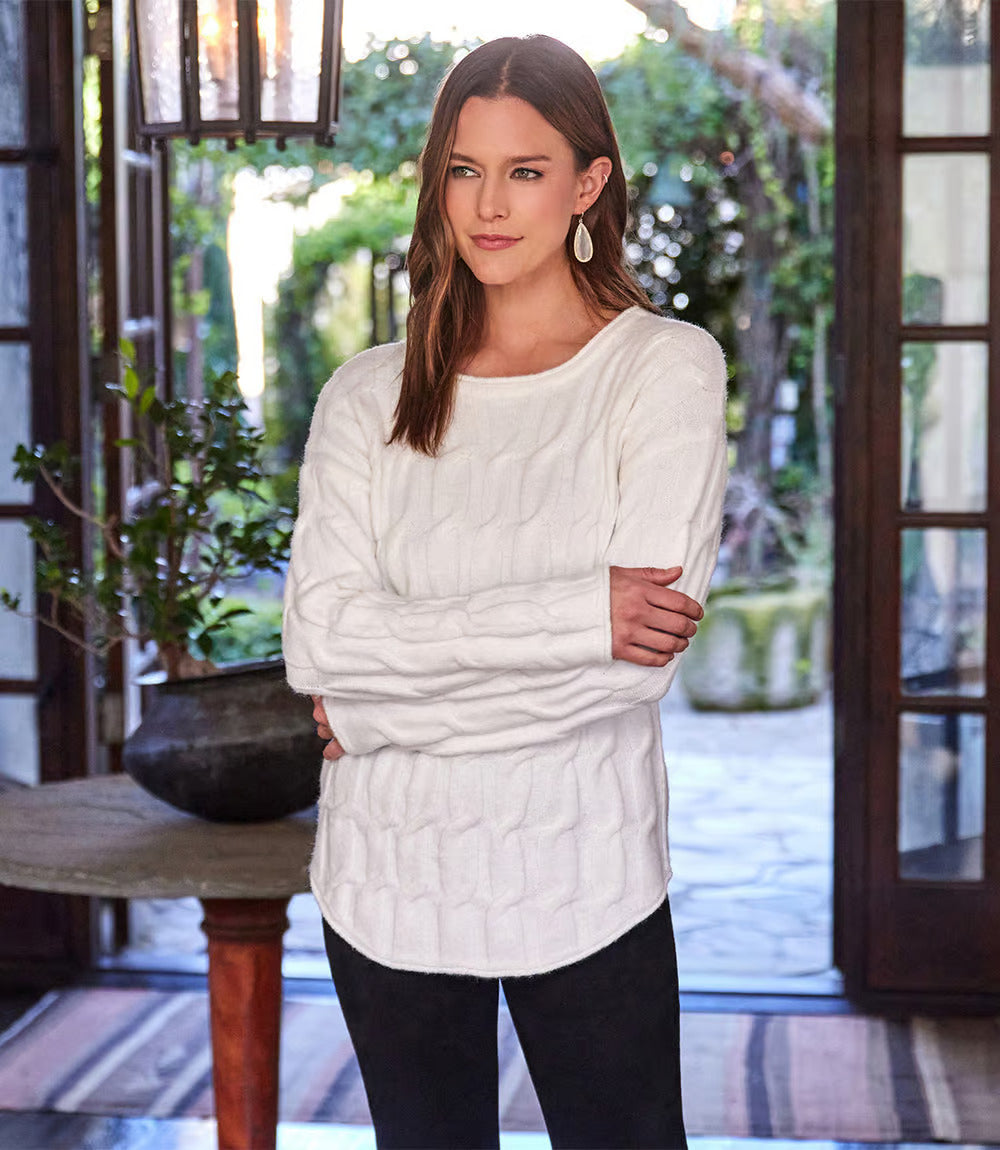 Cable Shirttail Sweater - Ivory