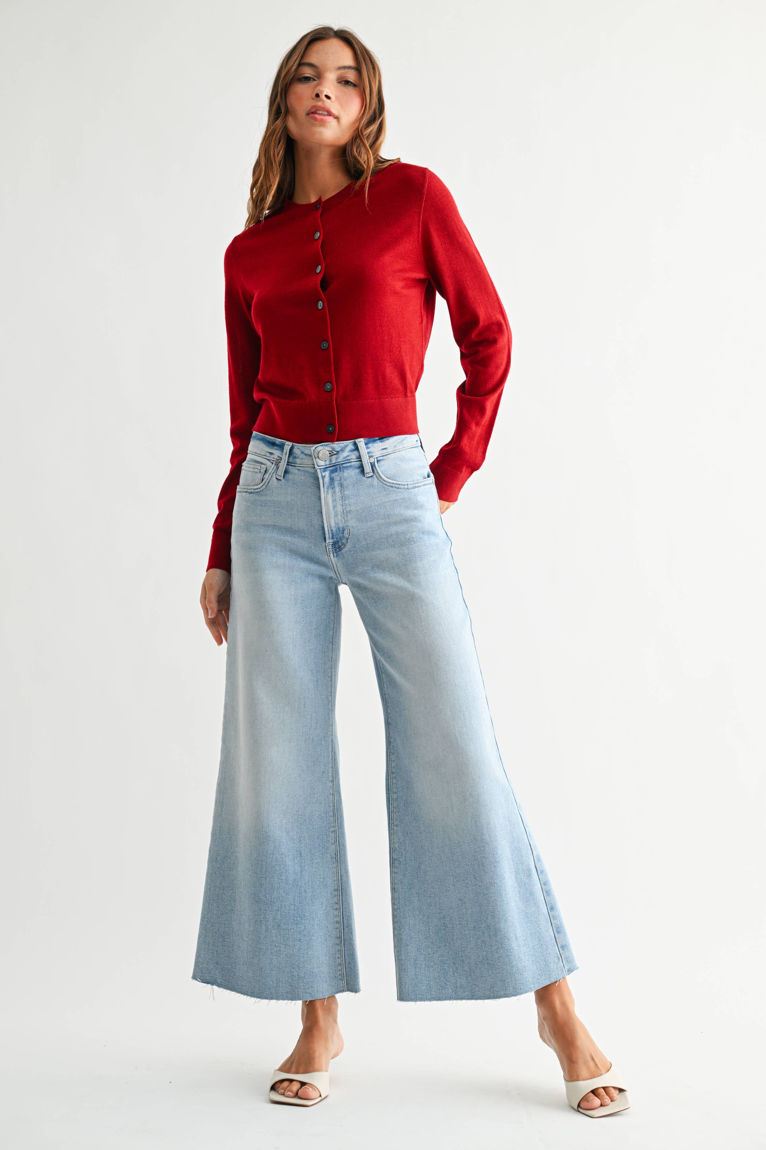 Wide Leg Flare Crop - BP531J - Light Wash