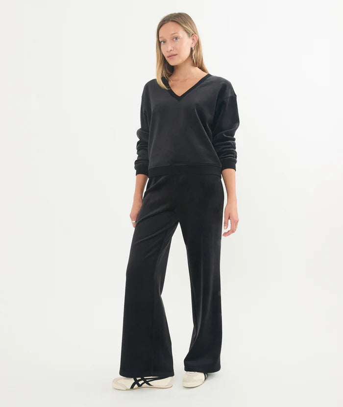 Velour Corduroy Wide Leg Pant - Black