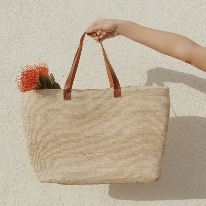 Harlow Straw Market Tote w/Leather Handles