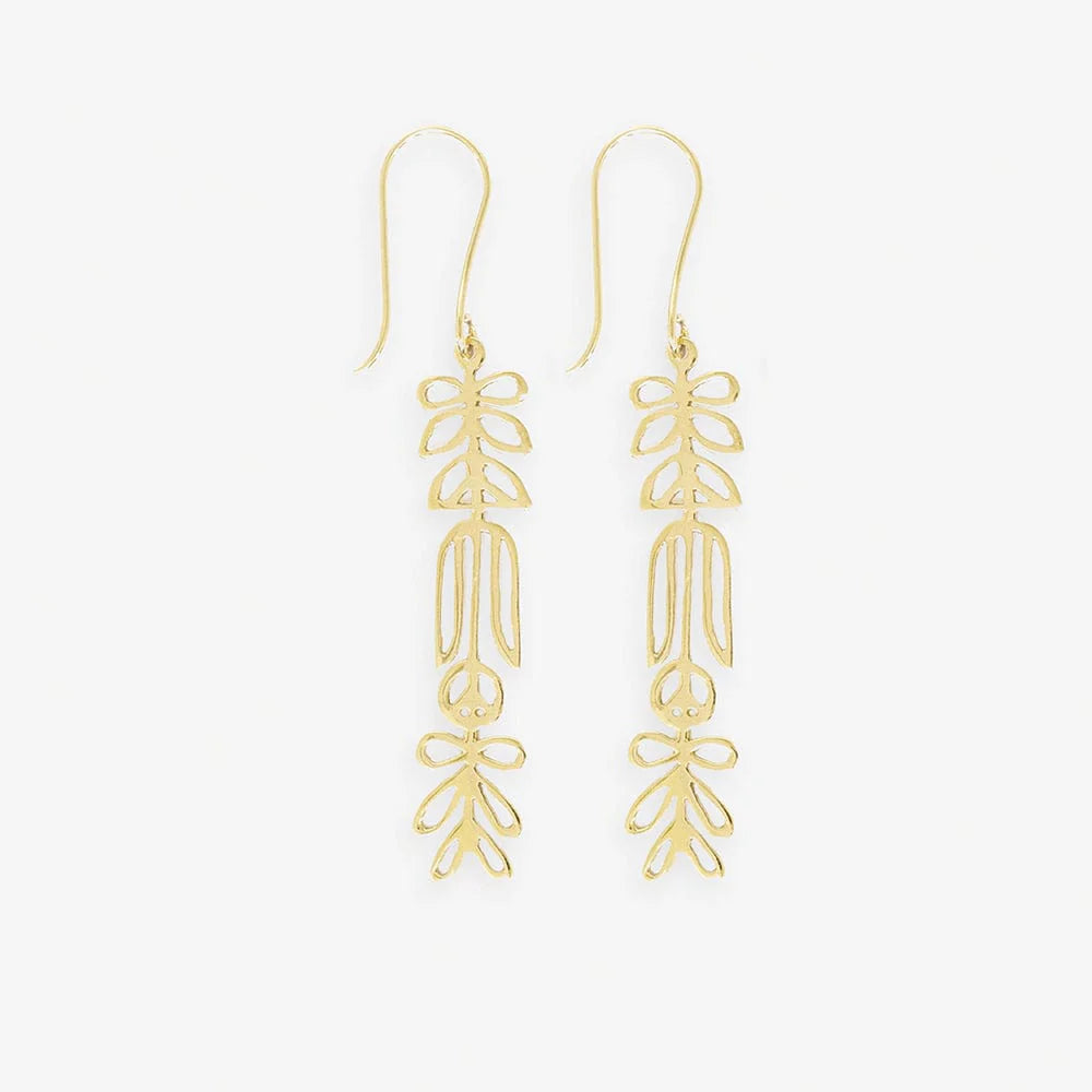 Elsa Botanical Nordic Floral Drop Earrings Brass