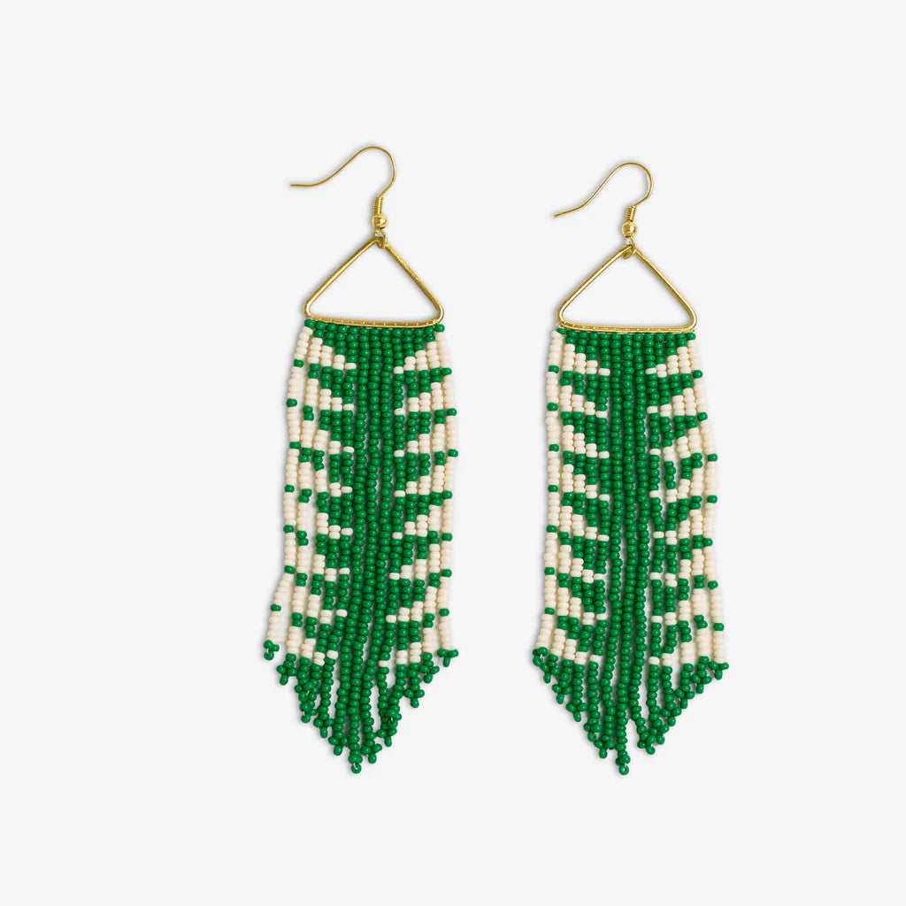 Emilie Arrow Beaded Fringe Earrings Kelly Green