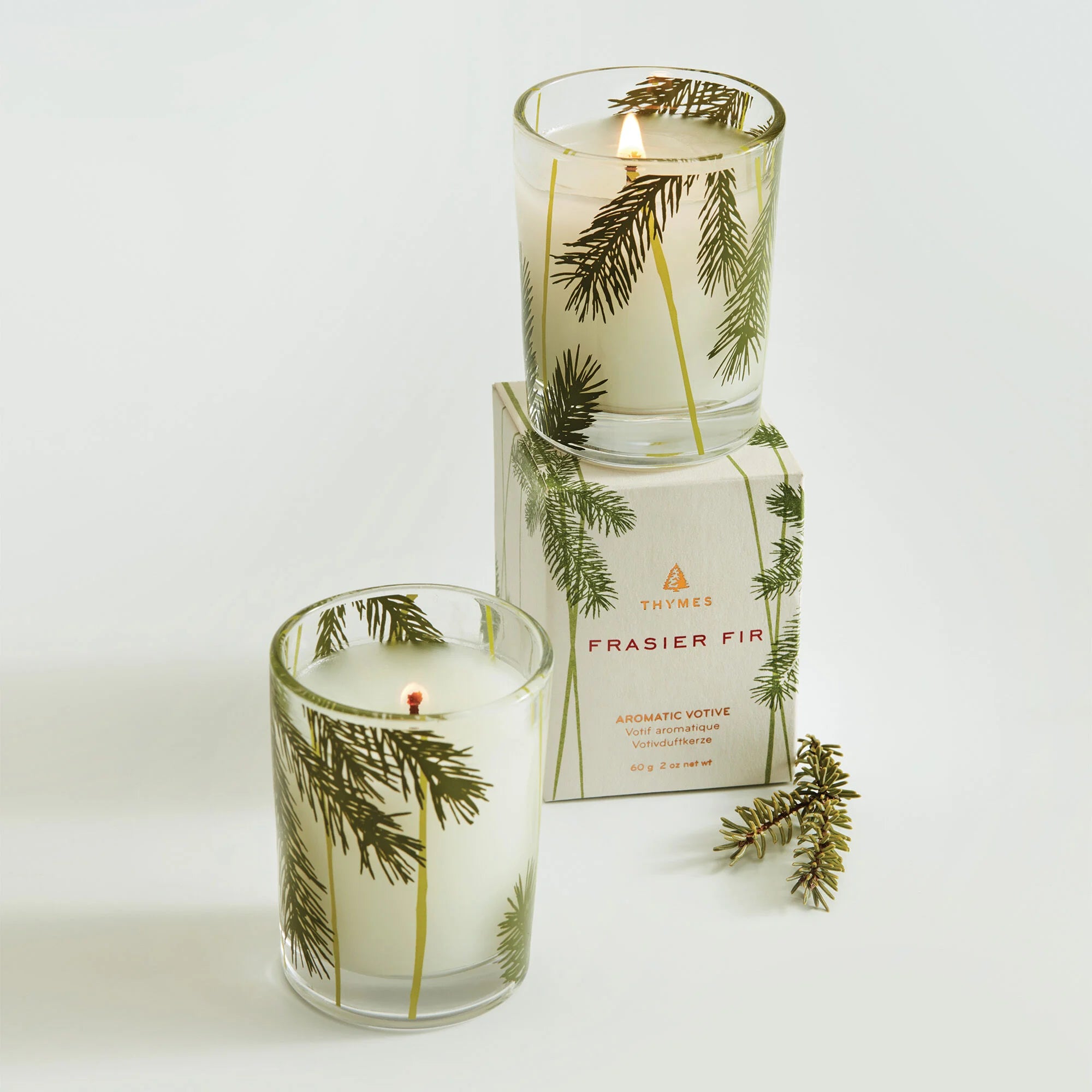 Frasier Fir Votive Candle, Pine Needle Design