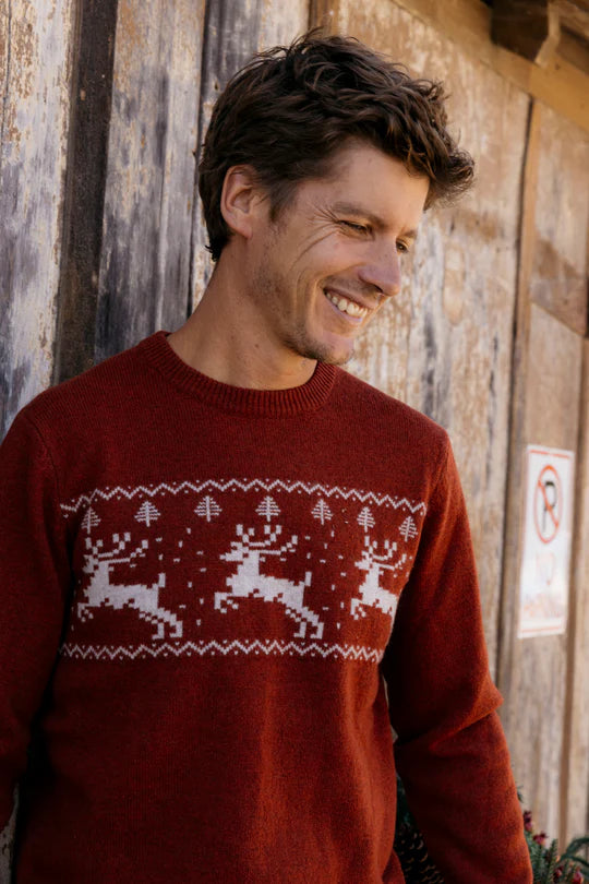 Reindeer Lambswool Crew Sweater - Holiday Red