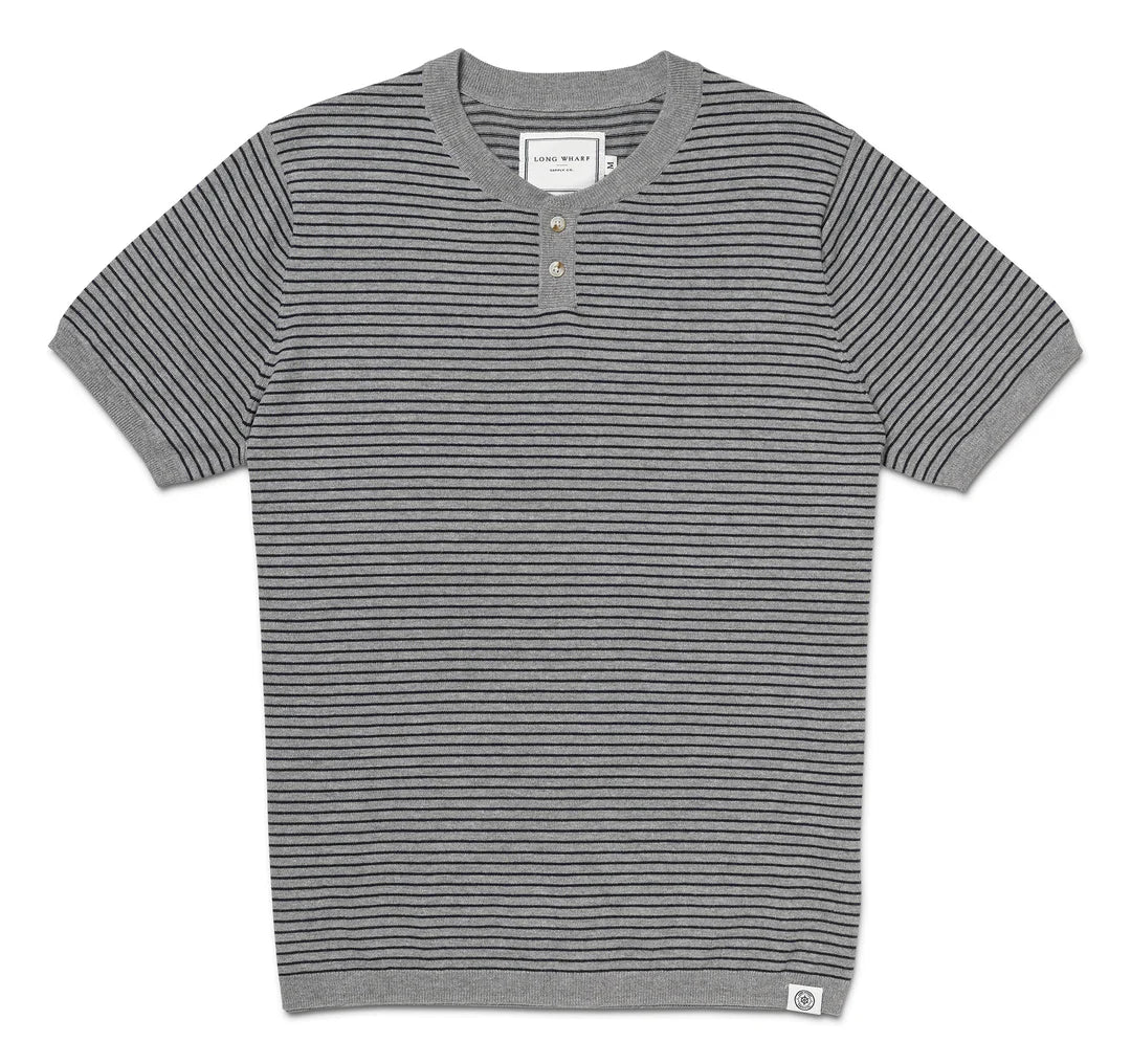 Seawell Striped Knit Henley Tee - Gray