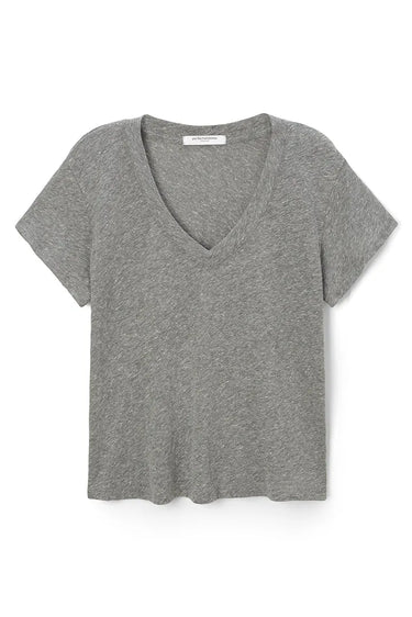 Hendrix Boxy Cotton V Neck Tee - Heather Grey