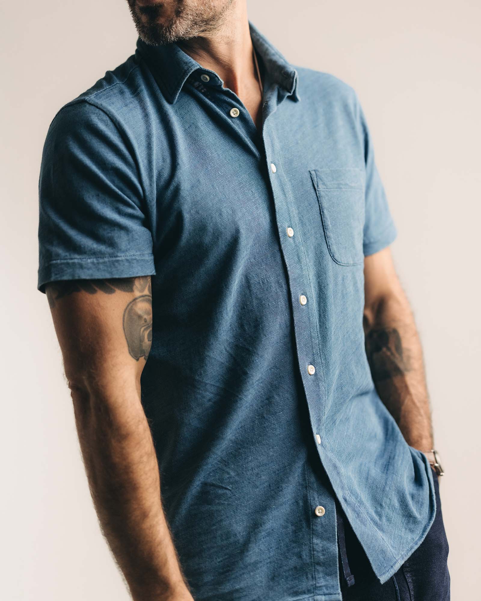 The Short Sleeve California in Washed Indigo Slub