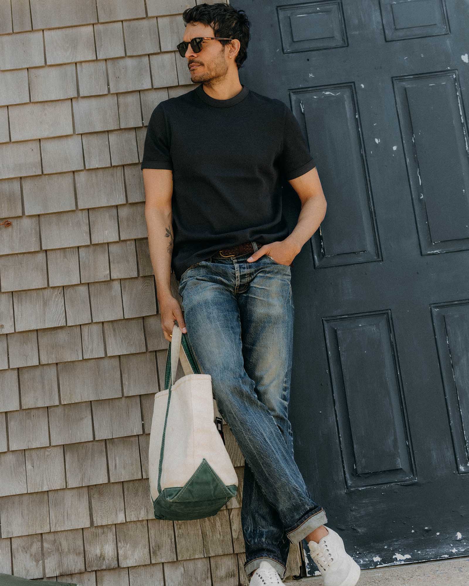 The Organic Cotton Short Sleeve Crew in Washed Navy Waffle