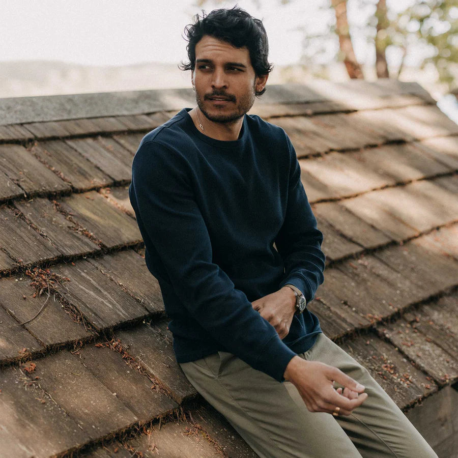 The Organic Cotton Crew in Dark Navy Waffle