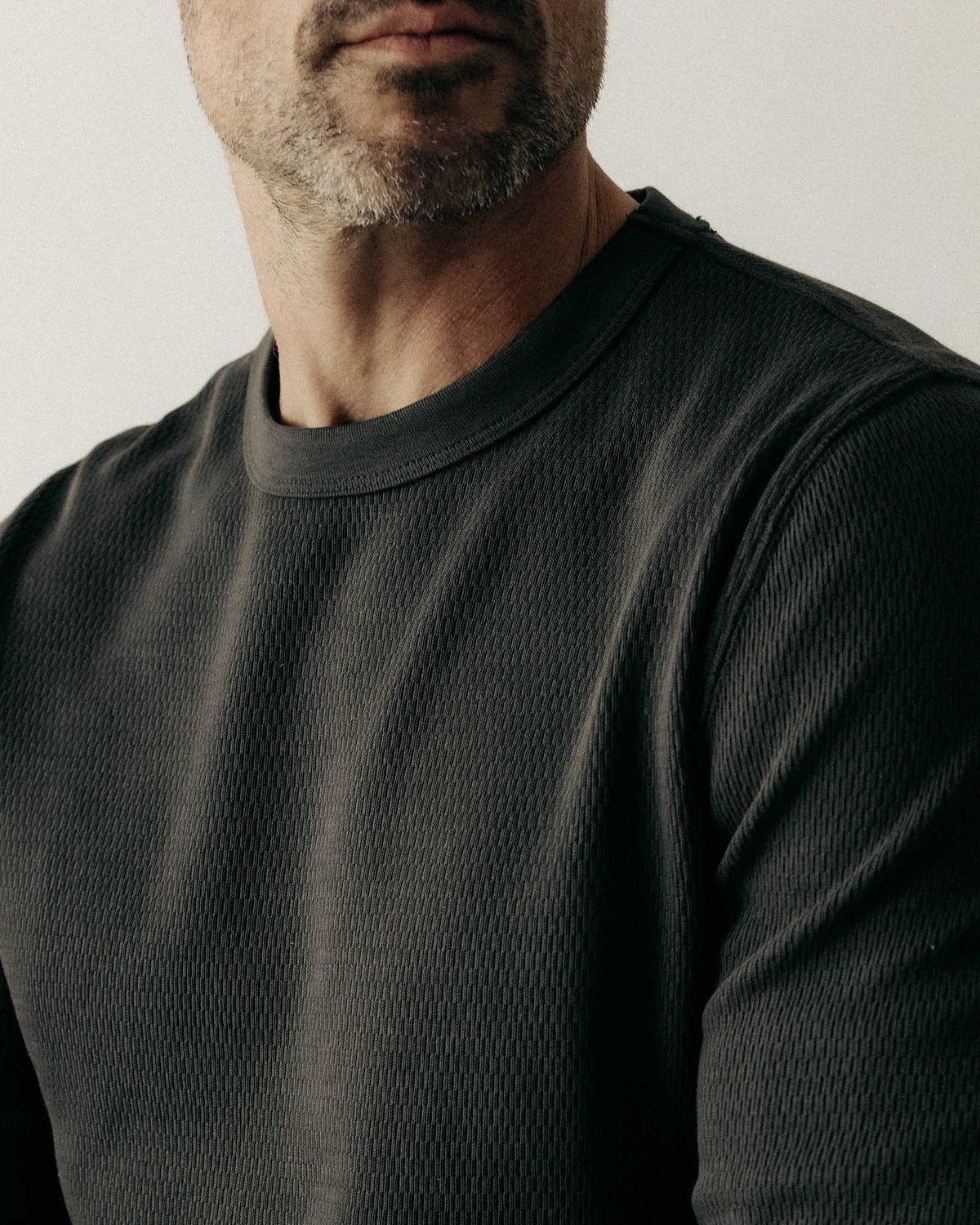 The Organic Cotton Crew in Faded Black Waffle