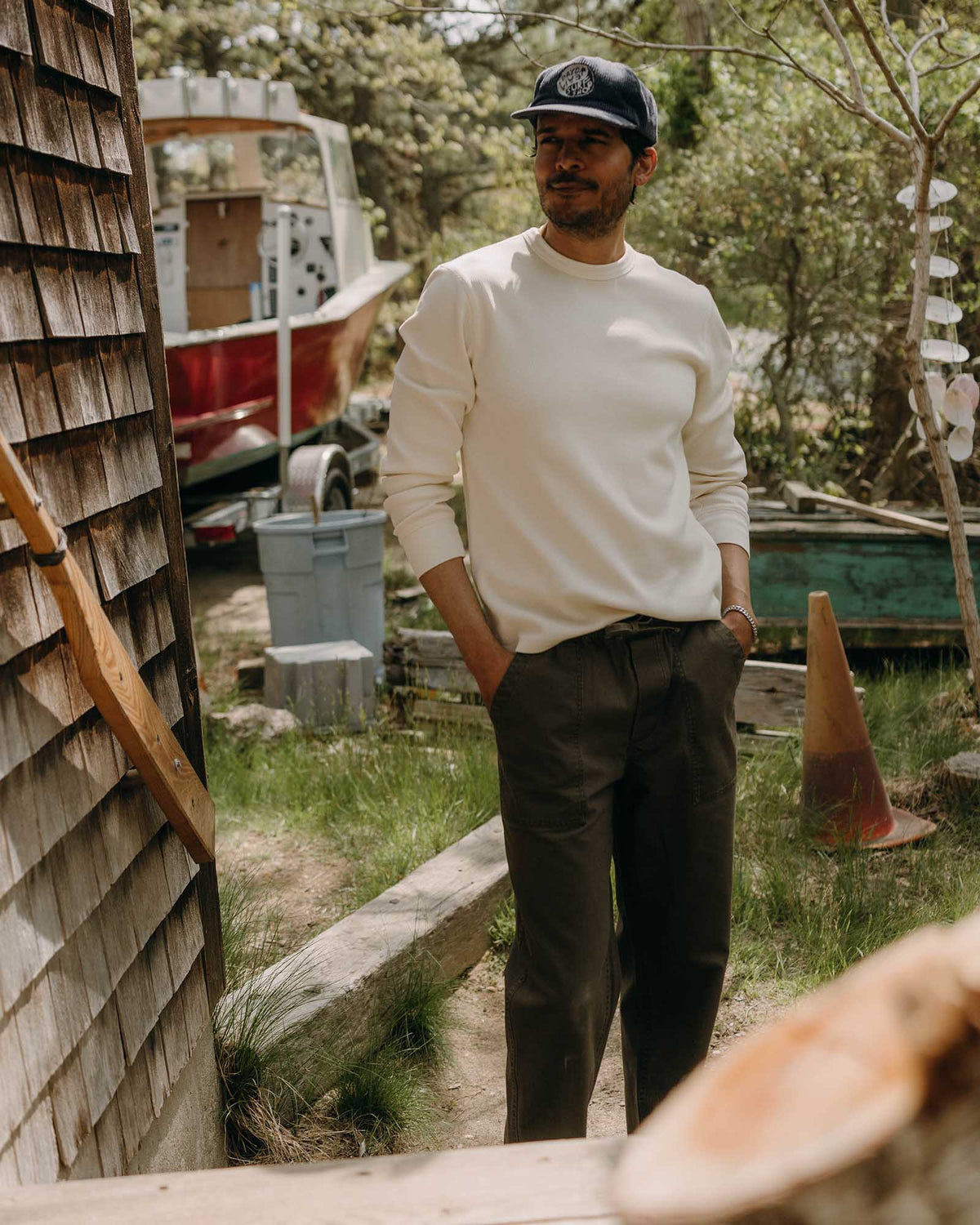 The Organic Cotton Crew in Vintage White Waffle