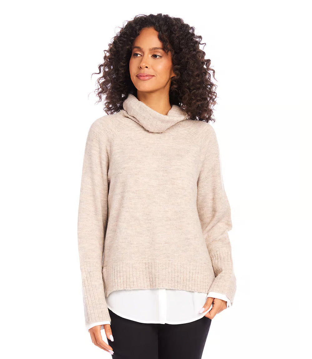 Layered Turtleneck Sweater - Beige