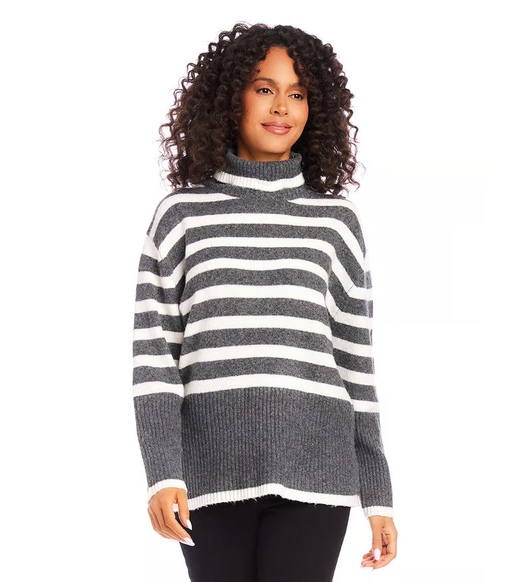 Stripe Turtleneck Sweater - Dark Gray