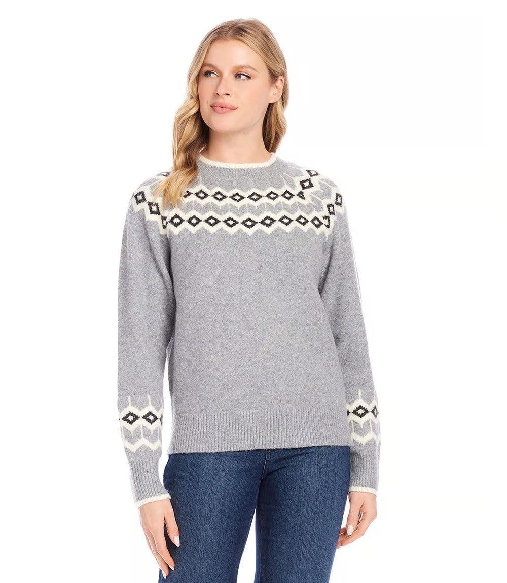 Jacquard Knit Sweater - Gray