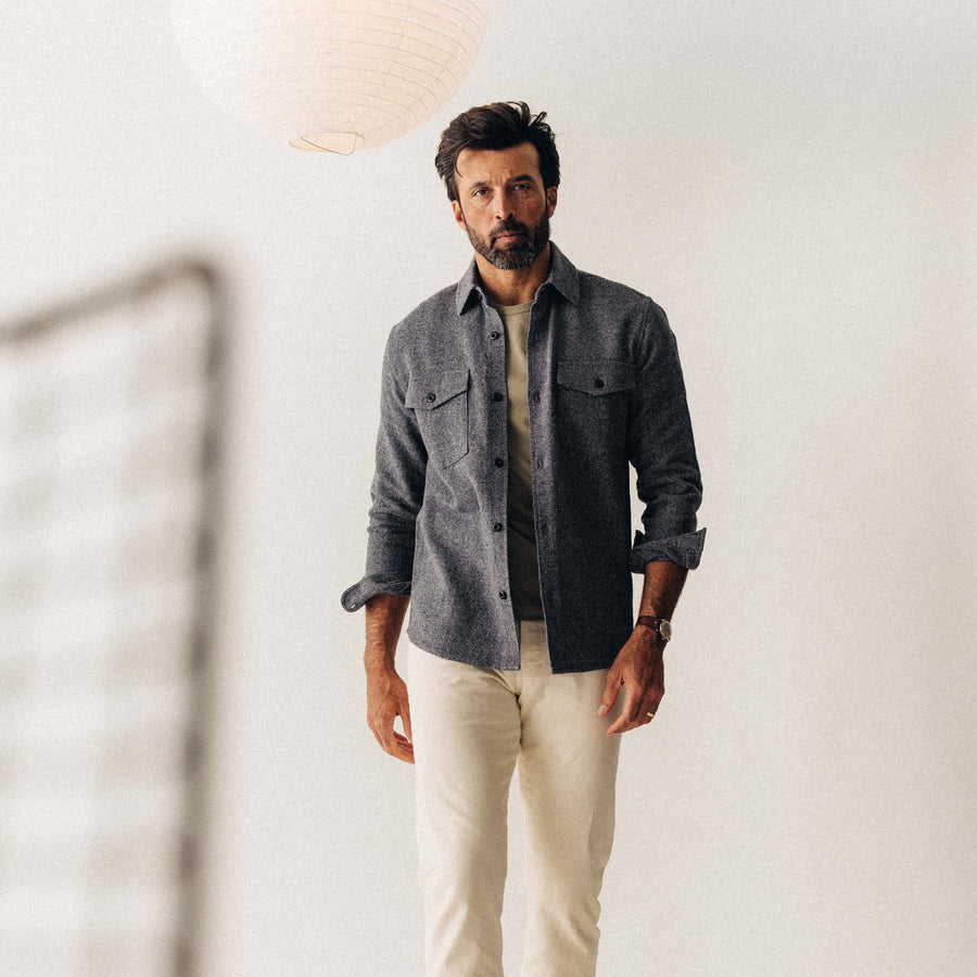 The Point Shirt in Blue Heather Linen Tweed