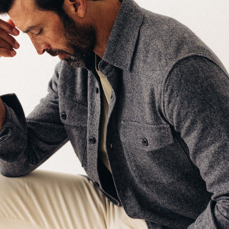 The Point Shirt in Blue Heather Linen Tweed