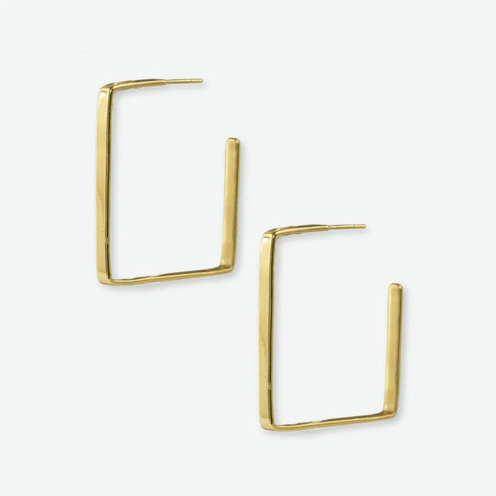 Leah Square Thin Hoop Earrings Brass