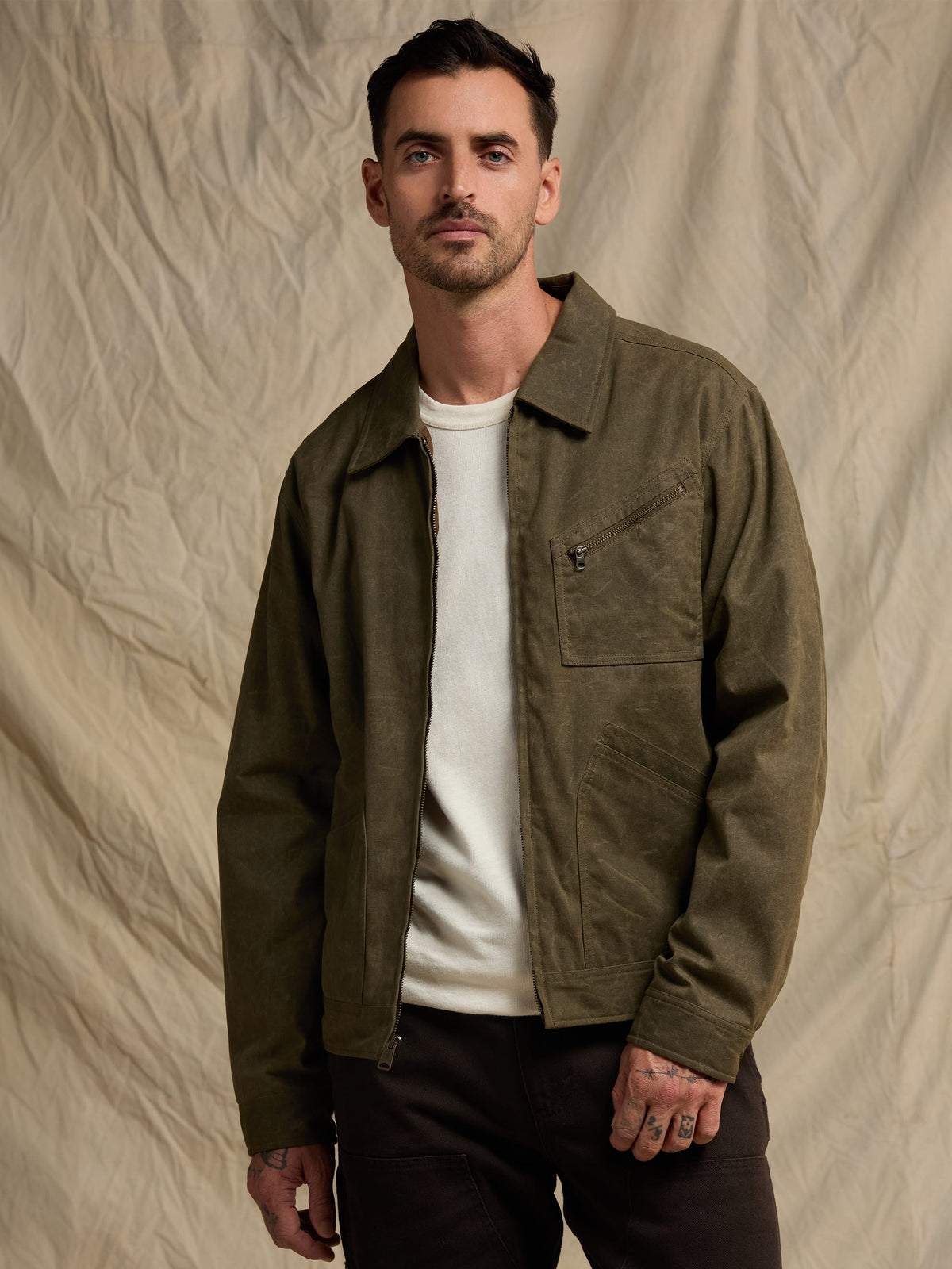 Waxed Zip Front Trucker - Bark