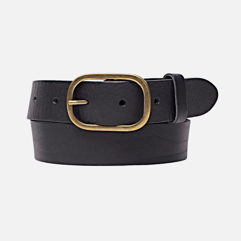 Marin Gold Oval Buckle Design Statement Leather Belt Women - Black