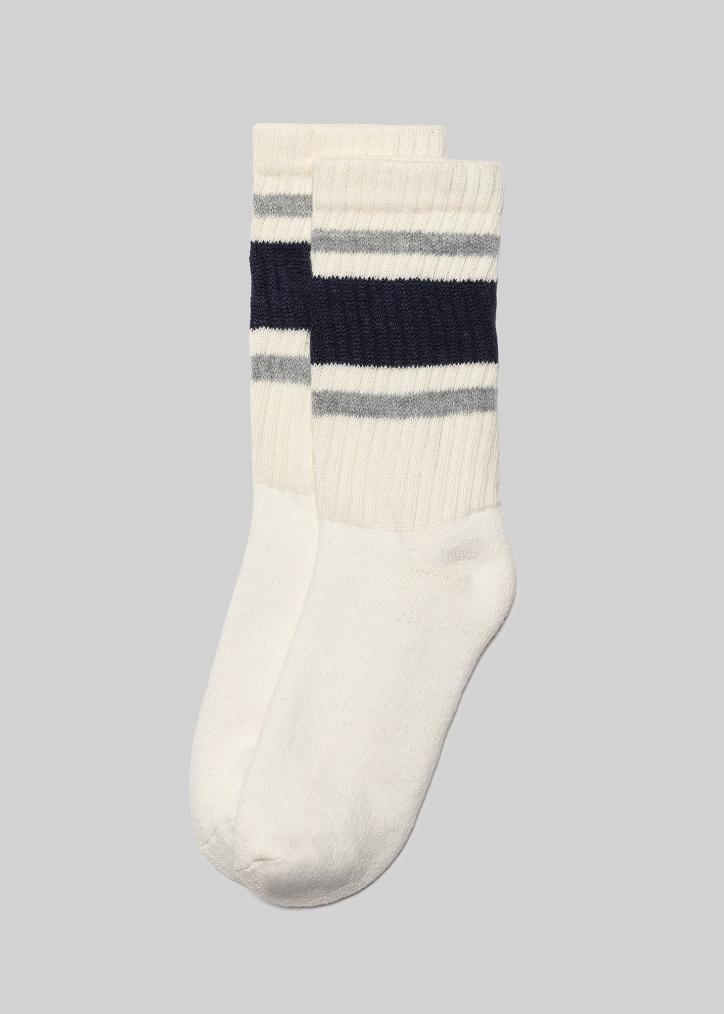 The Retro Stripe Sock - Navy/Grey Heather