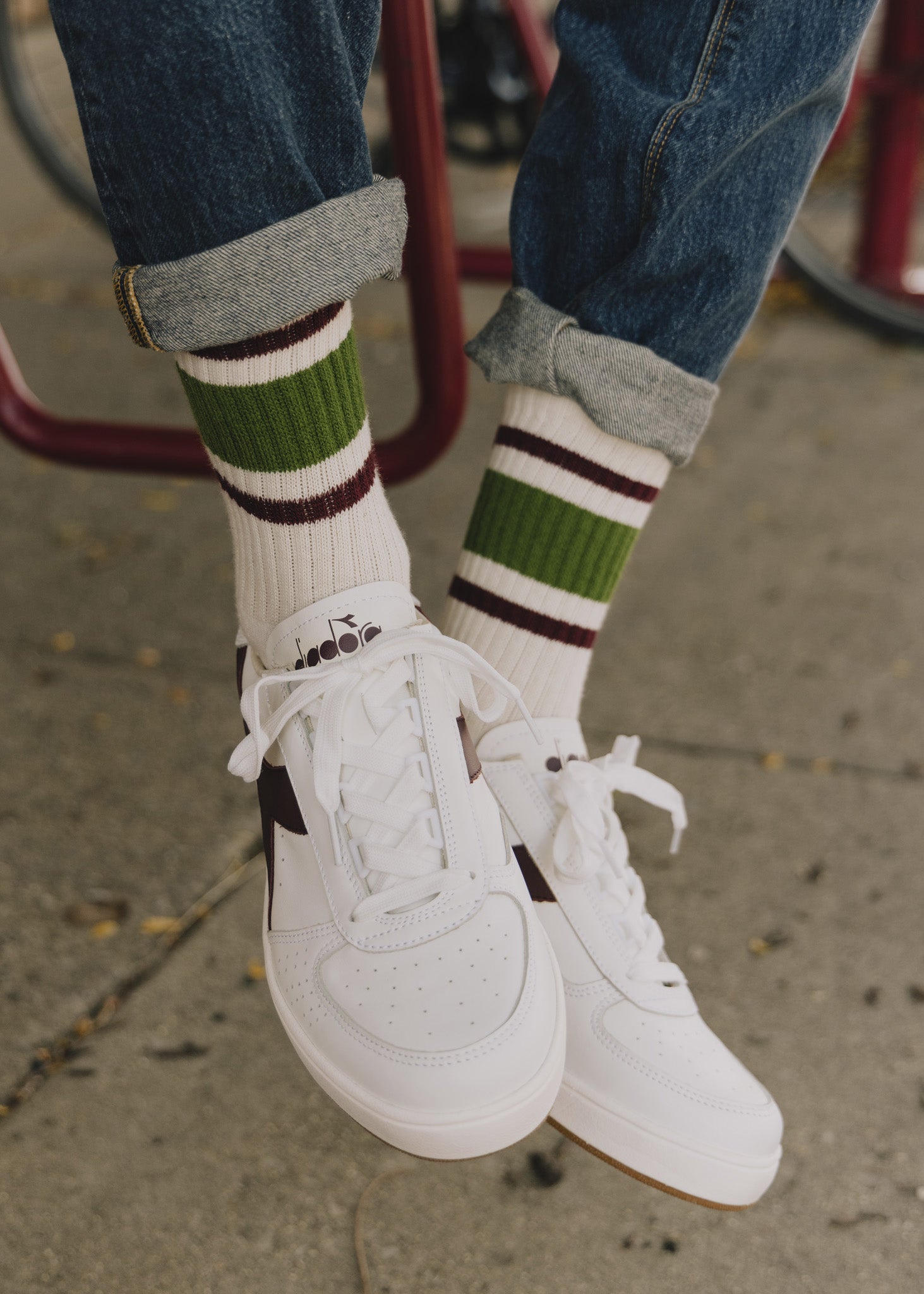 The Retro Stripe Sock - Chive/Berry