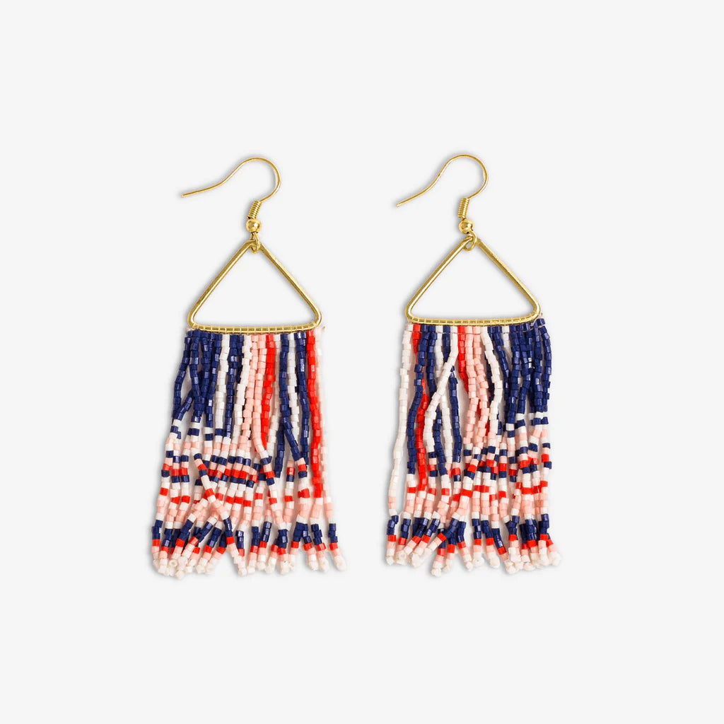 Paige Ascending Blocks Beaded Fringe Earrings St. Tropez