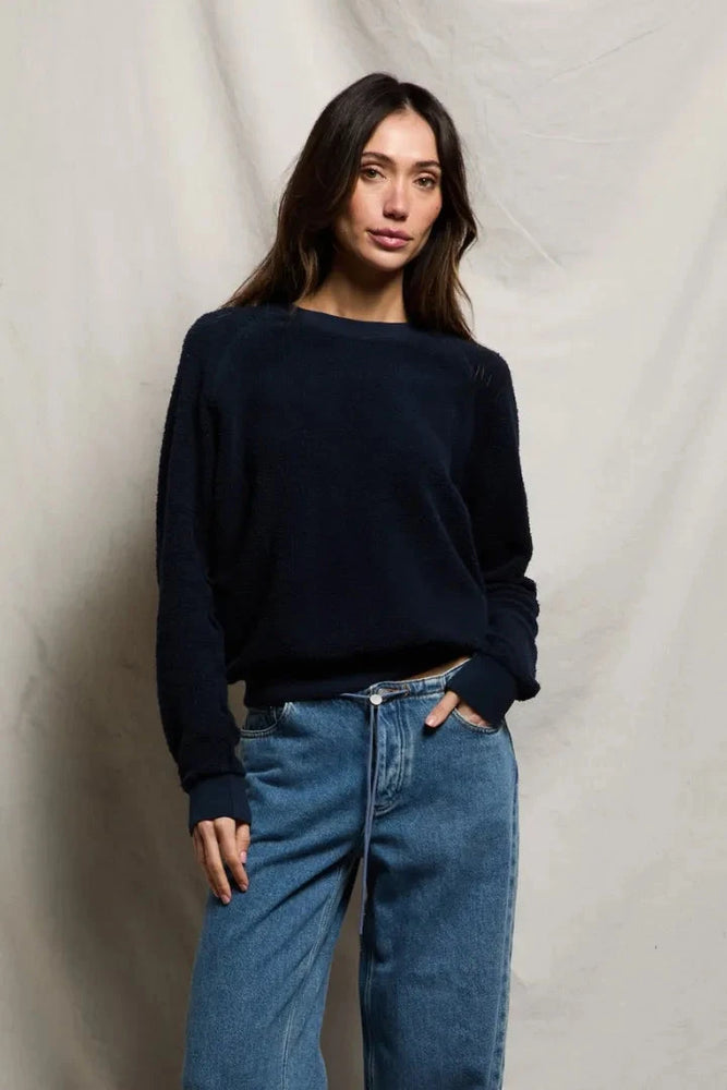 Ziggy Reverse Fleece Shrunken Crew Neck Sweatshirt - Navy