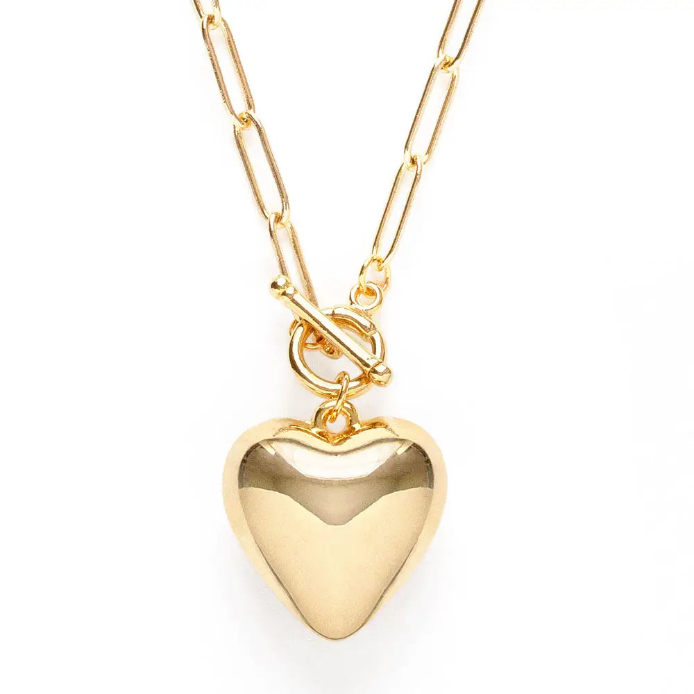 Puffed Heart On Toggle Chain Necklace