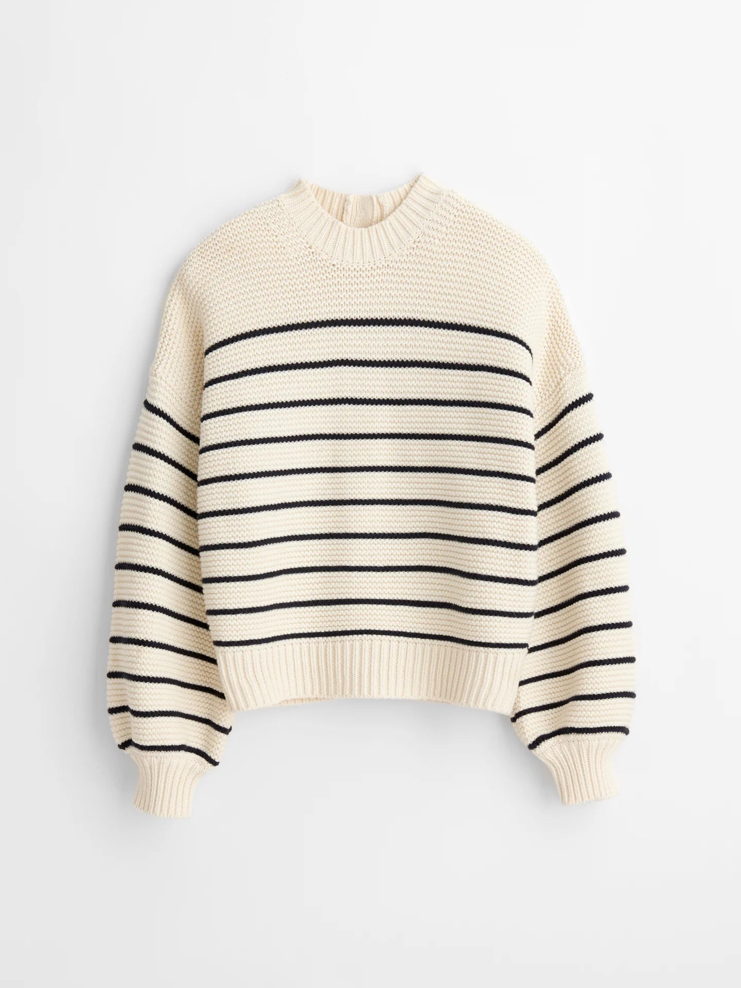 Button Back Striped Sweater in Cotton