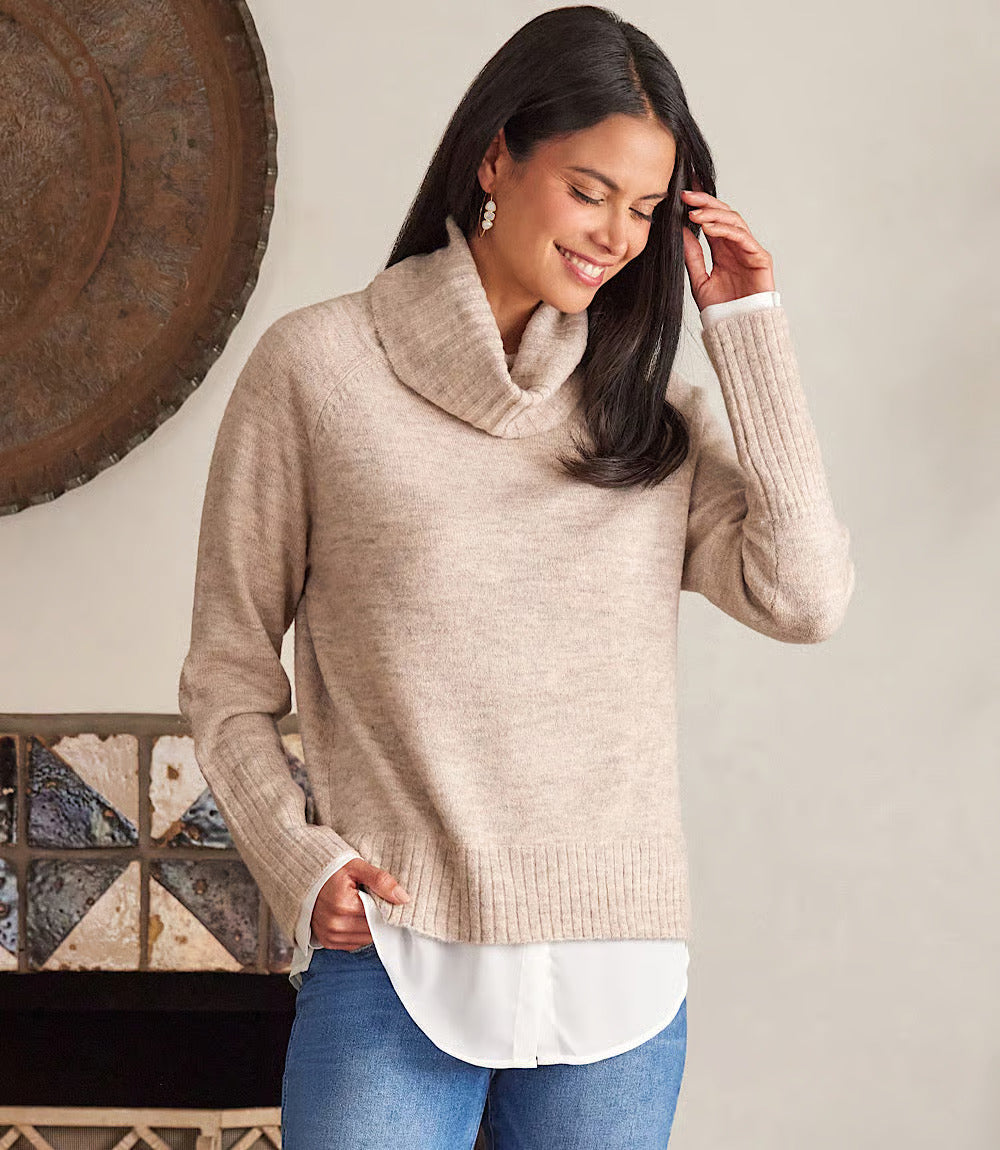 Layered Turtleneck Sweater - Beige