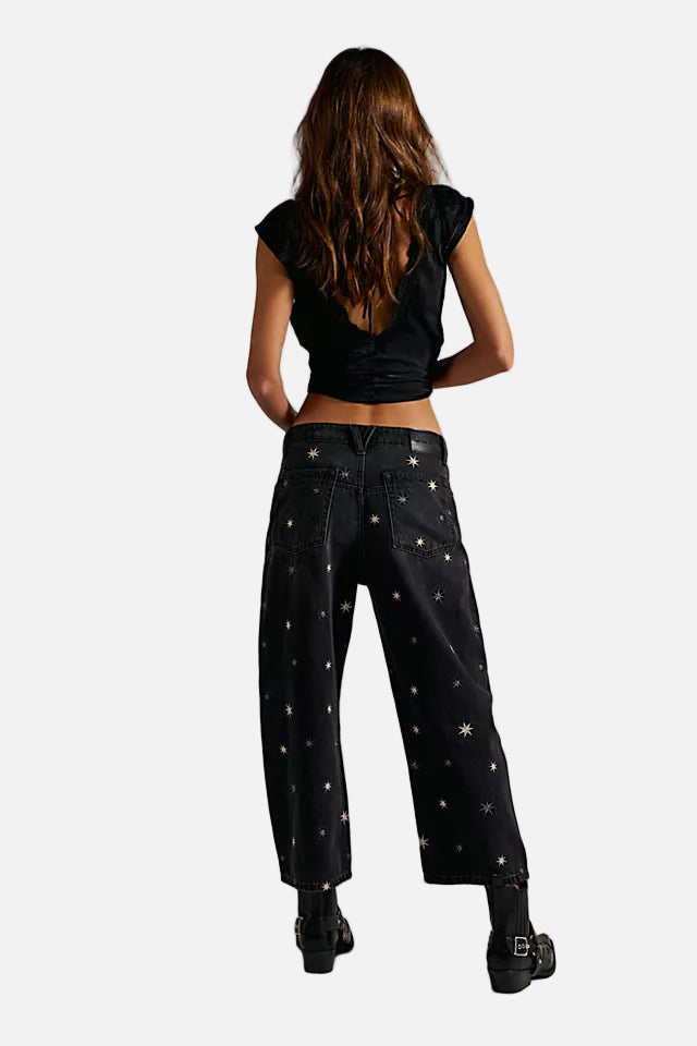 Deep Trance Shine Embroidered Jean in Starry Night