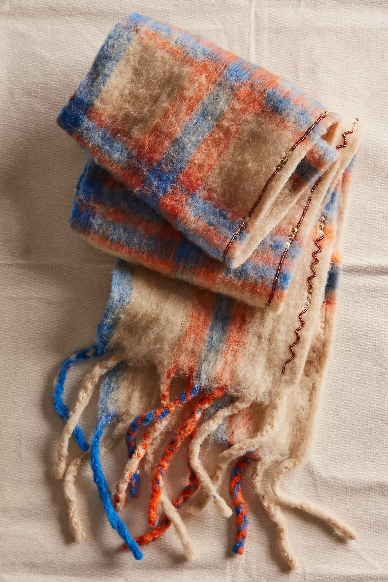 Highland Plaid Skinny Scarf in Ivory Combo