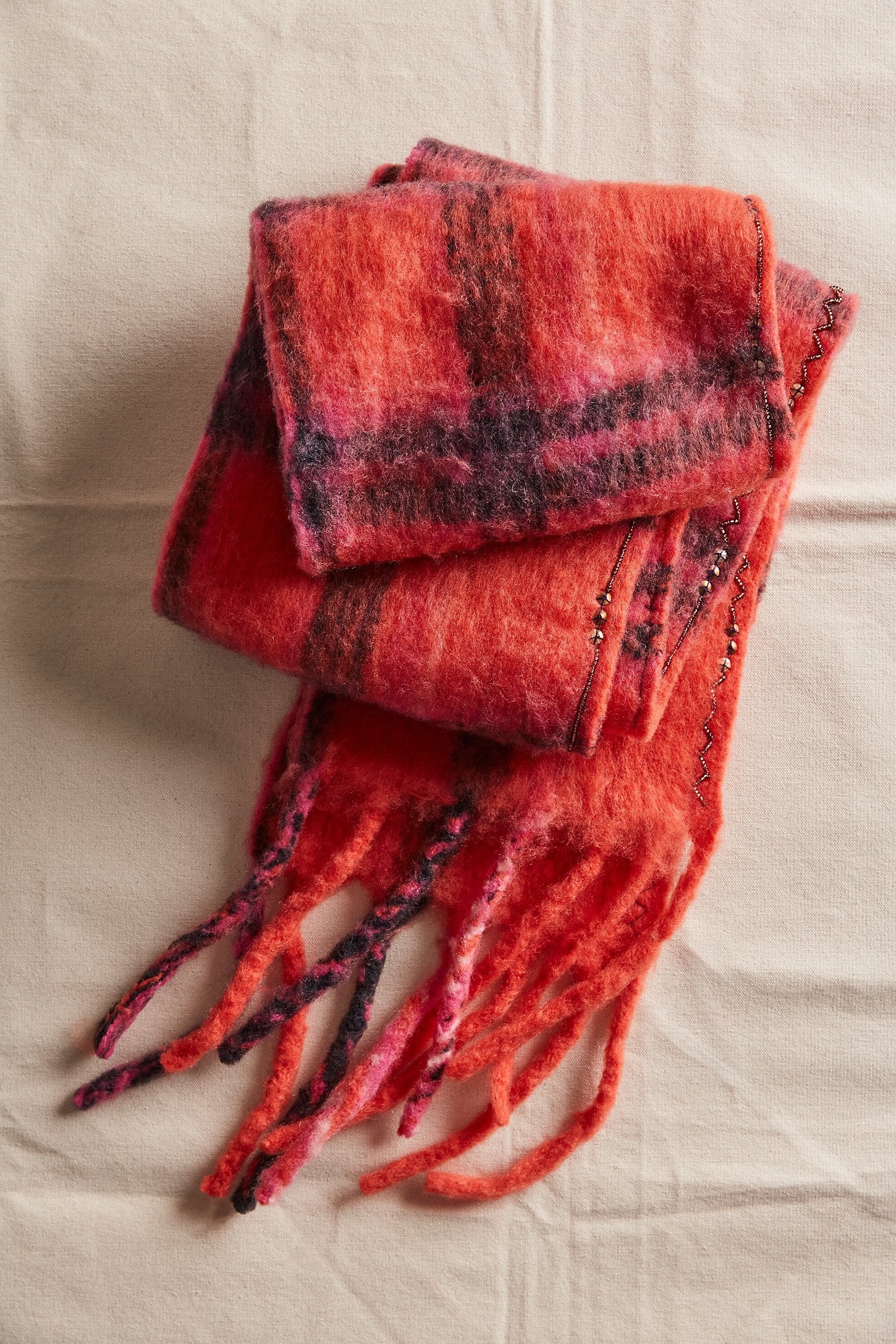 Highland Plaid Skinny Scarf in Pink Combo