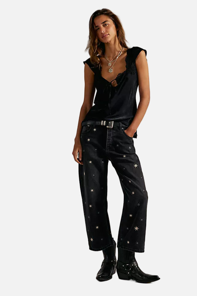 Deep Trance Shine Embroidered Jean in Starry Night