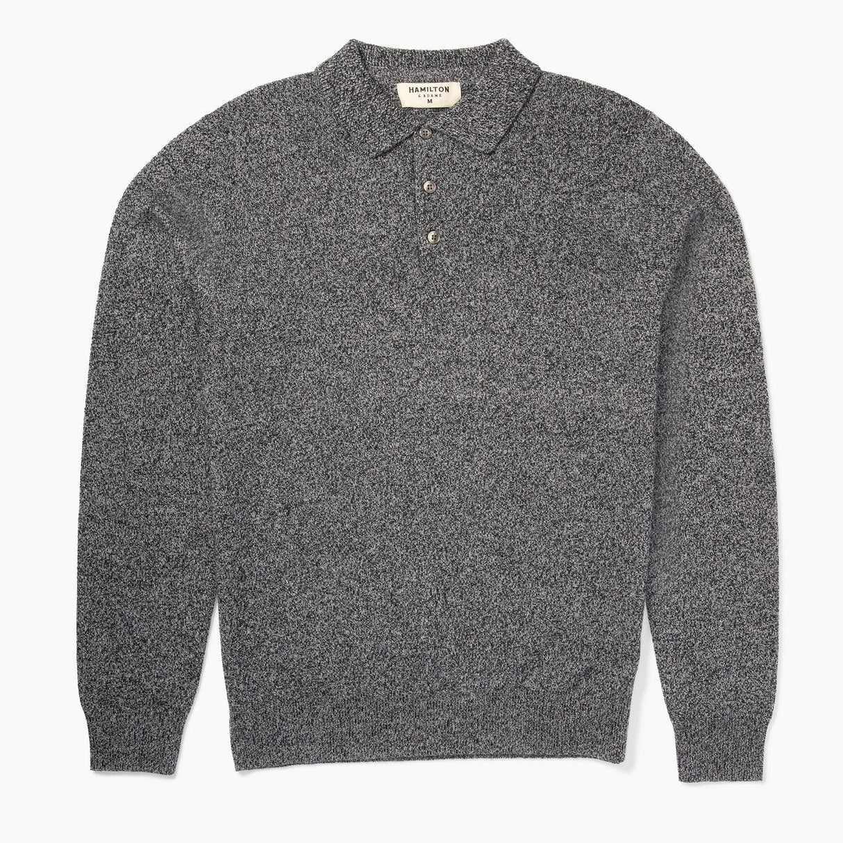 The Rhinebeck Sweater Polo in Merino Cashmere - Grey/Black Tweed