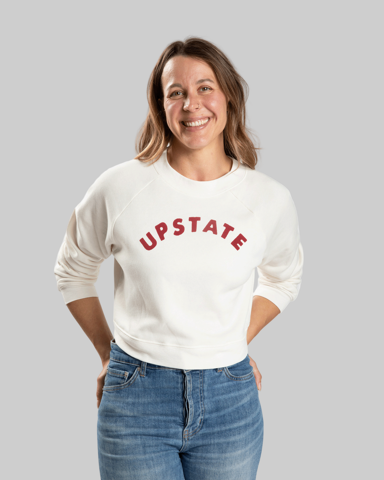 Women's Upstate Arch Crop Crewneck - Vintage White/Wine