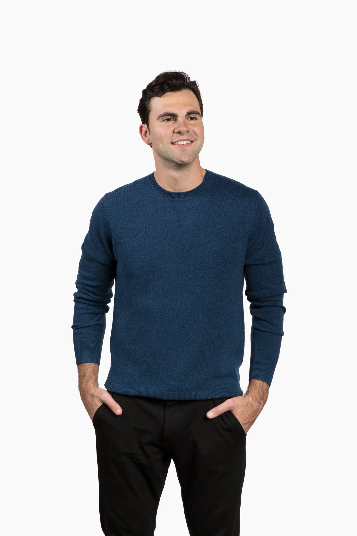 The Garrison Crewneck Sweater in Merino Cashmere - Dark Cobalt