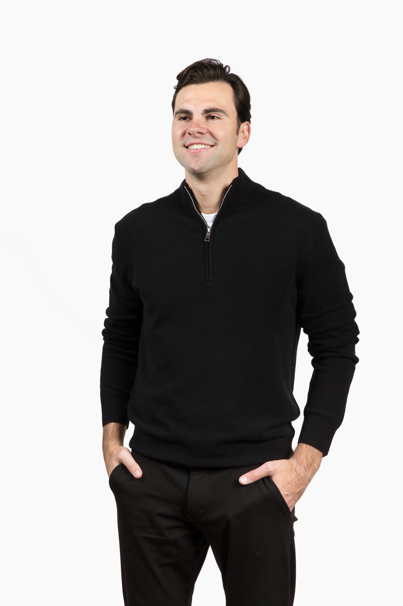 The Hudson 1/4 Zip Sweater in Merino Cashmere - Shadow Black